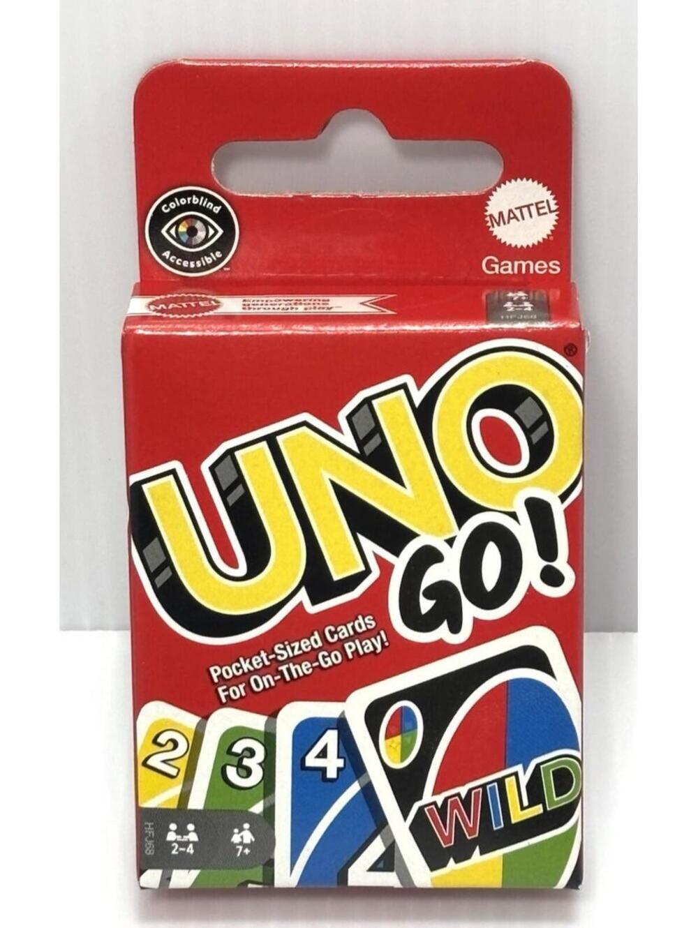 UNO GO Travel Card Game Pocket Size Color Blind Accessible 2-4 Family Fun Mattel